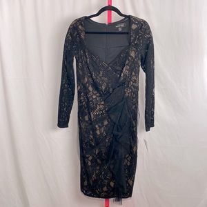 TADASHI SHOJI NWT Black Lace Tan underline Dress Size 8